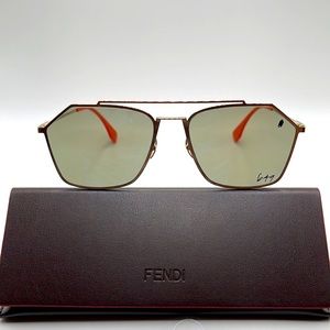 NWOT! Fendi unisex sunglasses. Gold wire frames with orange tips and bridge bar.
